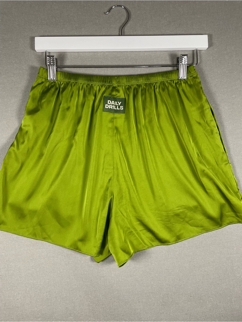 Daily Drills Silky Boxer Shorts Lime Green Satin Lounge Sleep Sz S